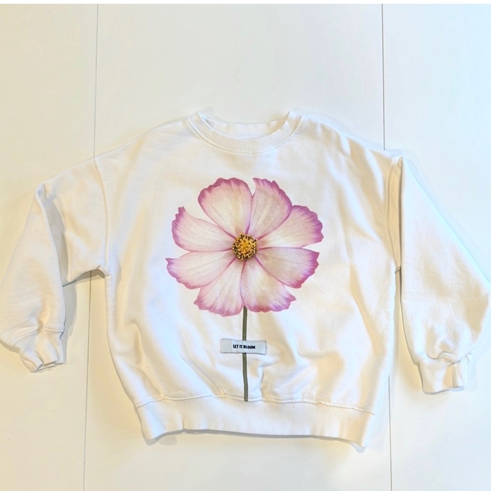 Kids White and Pink Flower Sweatshirt